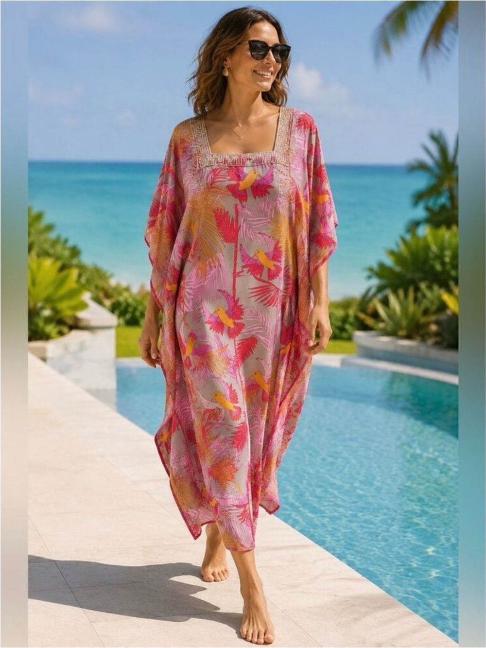 Soft Surroundings Bahia bird print caftan - Petite S/M